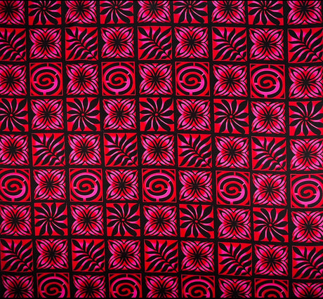 Traditional Polynesian Tapa Checkered Design Cotton Light Barkcloth Fabric - Fuchsia & Black, Rust & Cream, Navy & Gold, Blue & Yellow, Green & Blue, 45" Width (1 Yard)