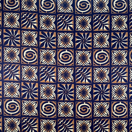Traditional Polynesian Tapa Checkered Design Cotton Light Barkcloth Fabric - Fuchsia & Black, Rust & Cream, Navy & Gold, Blue & Yellow, Green & Blue, 45" Width (1 Yard)