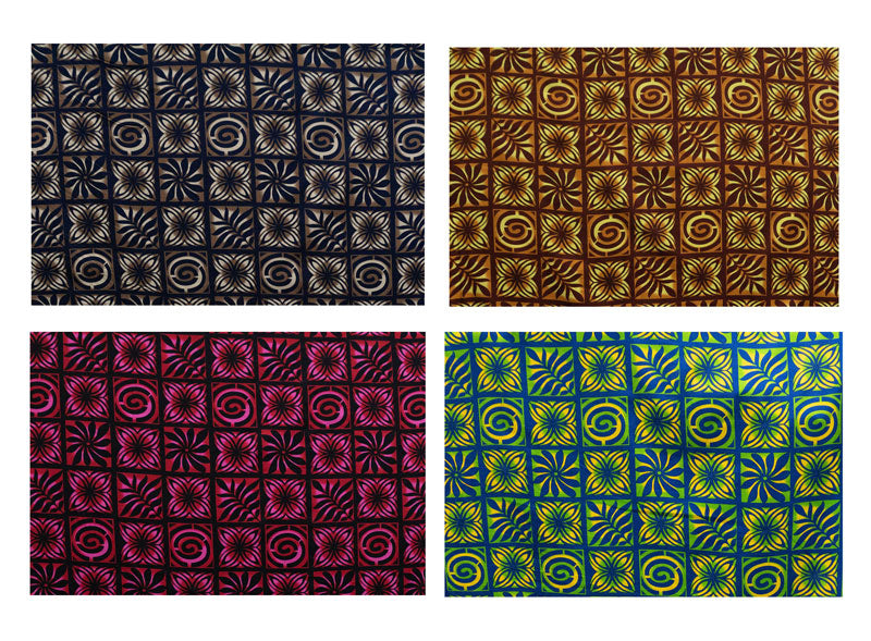 Traditional Polynesian Tapa Checkered Design Cotton Light Barkcloth Fabric - Fuchsia & Black, 45" Width (1 Yard)