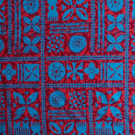 Traditional Polynesian Tapa Design Cotton Fabric - White/Red, 45" Width (1 Yard)