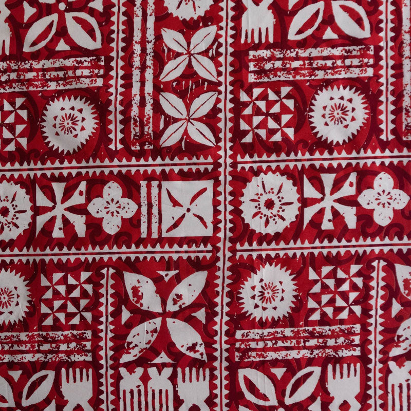 Traditional Polynesian Tapa Design Cotton Fabric - White/Red, 45" Width (1 Yard)