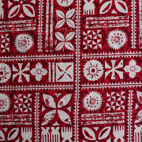 Traditional Polynesian Tapa Design Cotton Fabric - White/Red, 45" Width (1 Yard)