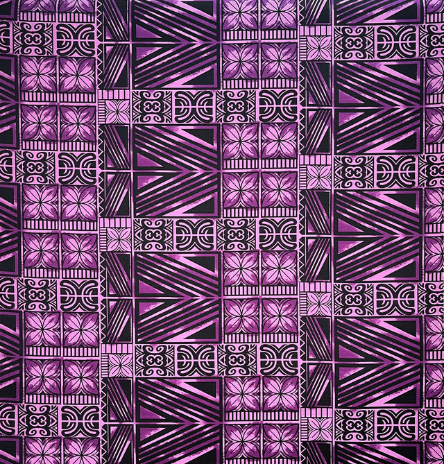 Traditional Polynesian Tapa Light Barkcloth Fabric - Lavander And Black, 36" X 45" (1 Yard)