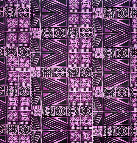 Traditional Polynesian Tapa Light Barkcloth Fabric - Lavander & Black, 36" X 45" (1 Yard)