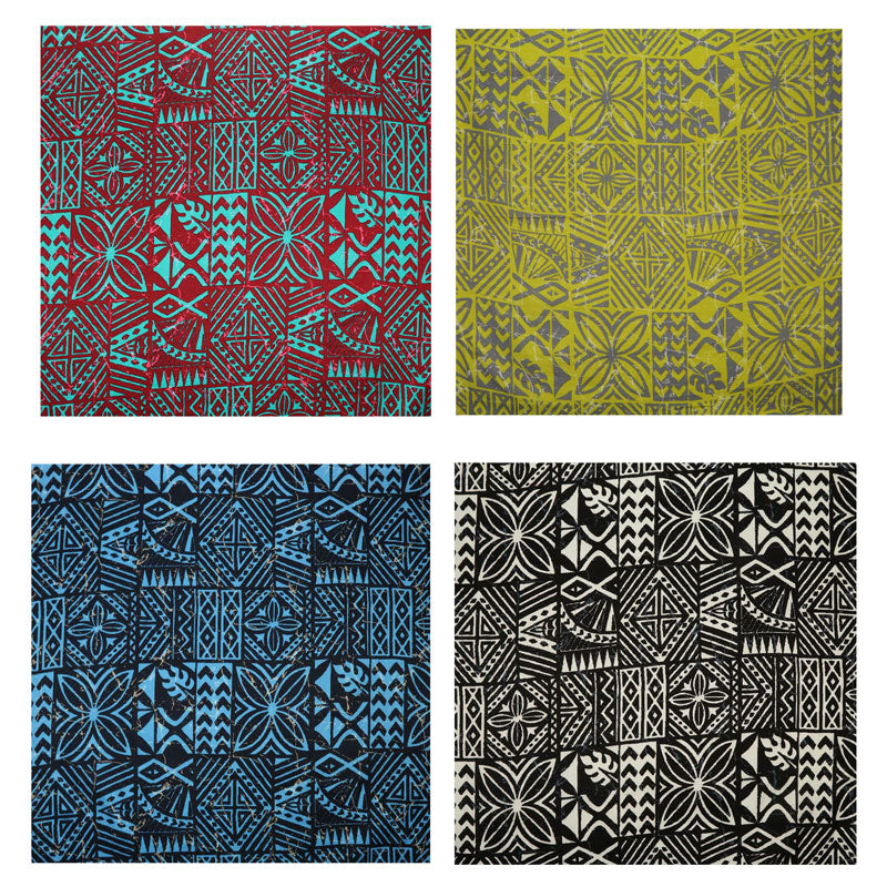 Traditional Polynesian Tapa Light Barkcloth Fabric - Navy And Blue, 45" Width (1 Yard)
