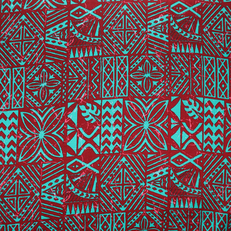 Traditional Polynesian Tapa Light Barkcloth Fabric - Navy And Blue, 45" Width (1 Yard)