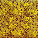 Traditional Polynesian Tapa Monstera Leaves Design Polyester Fabric - Yellow/Navy, 45" Width (1 Yard)