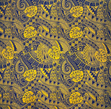 Traditional Polynesian Tapa Monstera Leaves Design Polyester Fabric - Yellow/Navy, 45" Width (1 Yard)