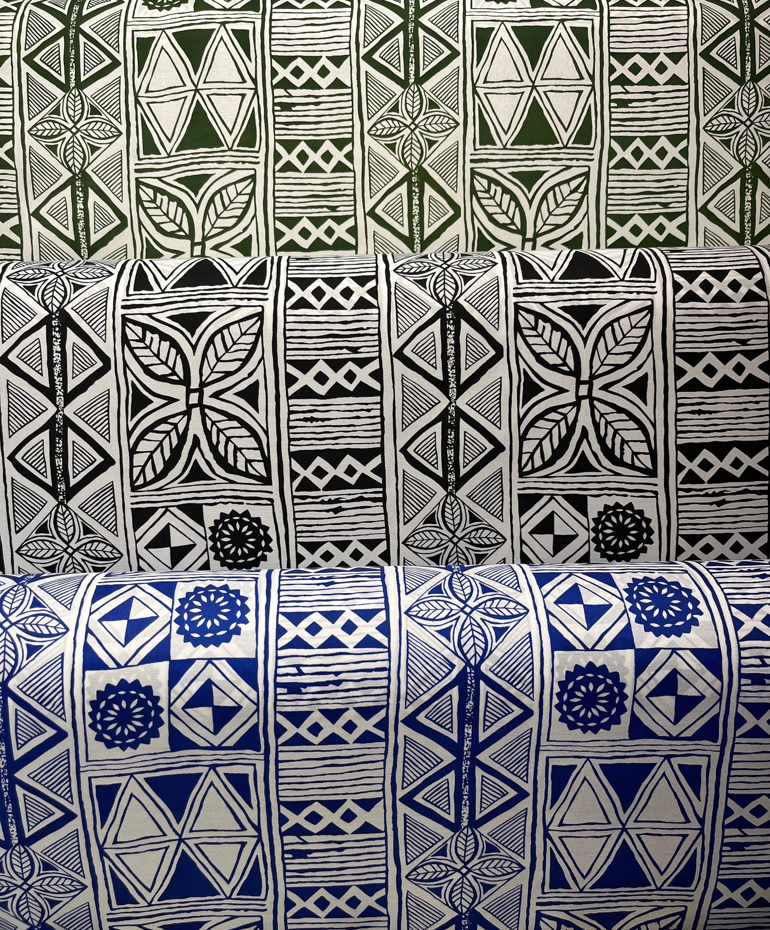 Traditional Polynesian Tapa Polyester Fabric - Black, White, Polynesian Tribal Tattoo Print, 60" Width (1 Yard)