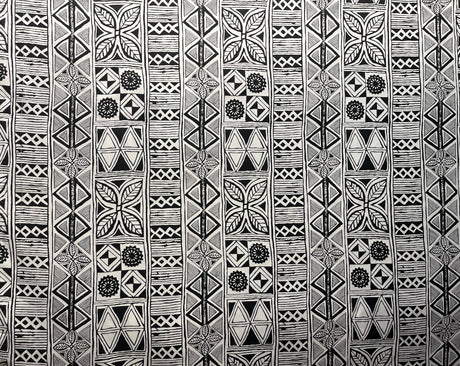 Traditional Polynesian Tapa Polyester Fabric - Black Polynesian Tattoo Print, 60" Width (1 Yard)