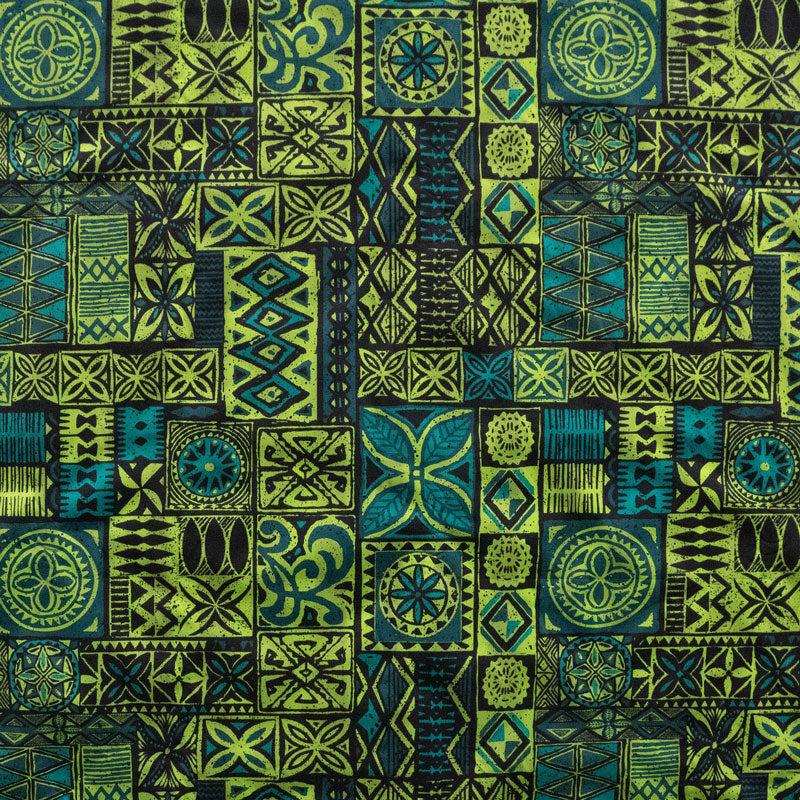 Traditional Polynesian Tapa Design Polyester Fabric - Fuchsia, Yellow, Royal, Taupe, Red, Green, 60" Width (1 Yard)