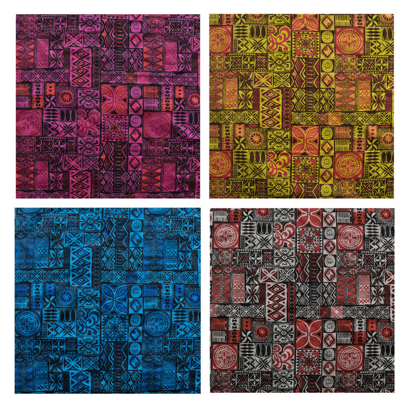 Traditional Polynesian Tapa Design Polyester Fabric - Fuchsia, Yellow, Royal, Taupe, Red, Green, 60" Width (1 Yard)