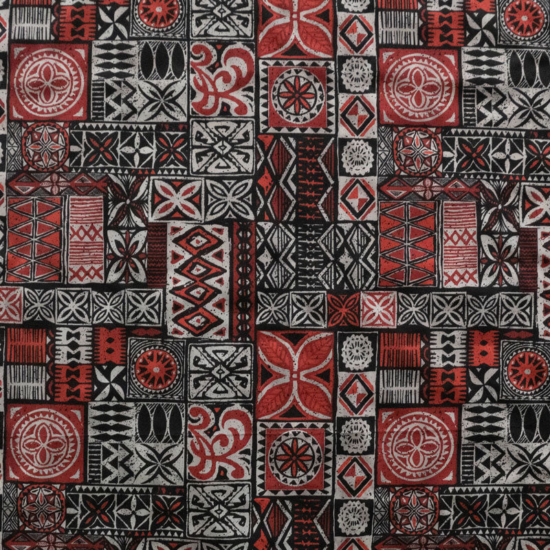 Traditional Polynesian Tapa Design Polyester Fabric - Fuchsia, Yellow, Royal, Taupe, Red, Green, 60" Width (1 Yard)
