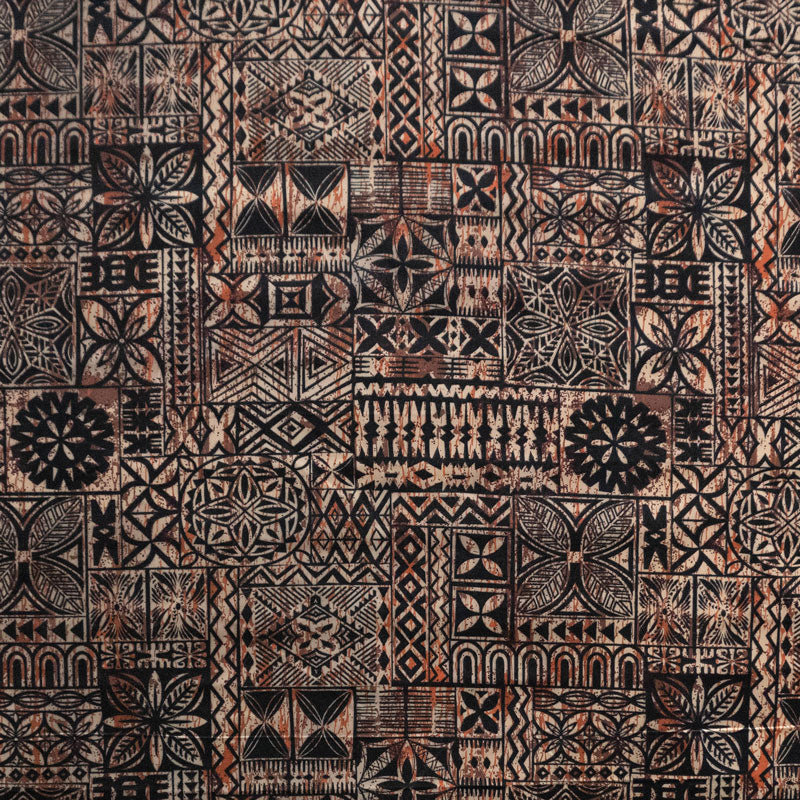 Traditional Polynesian Tapa Design Polyester Fabric - Geometric Polynesian Print, 60" Width (1 Yard)