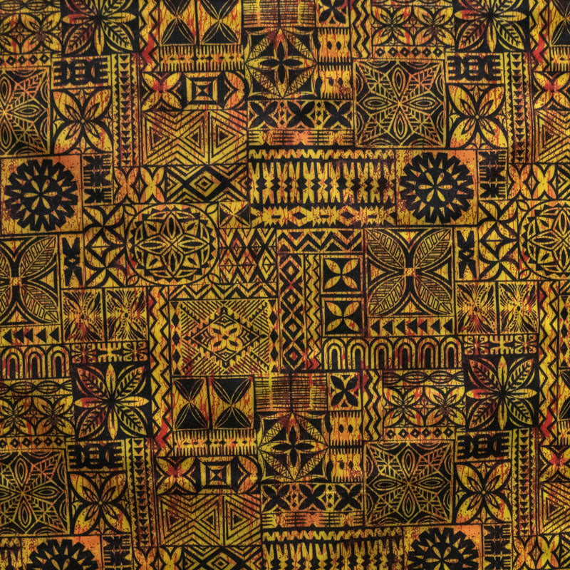 Traditional Polynesian Tapa Design Polyester Fabric - Geometric Polynesian Print, 60" Width (1 Yard)