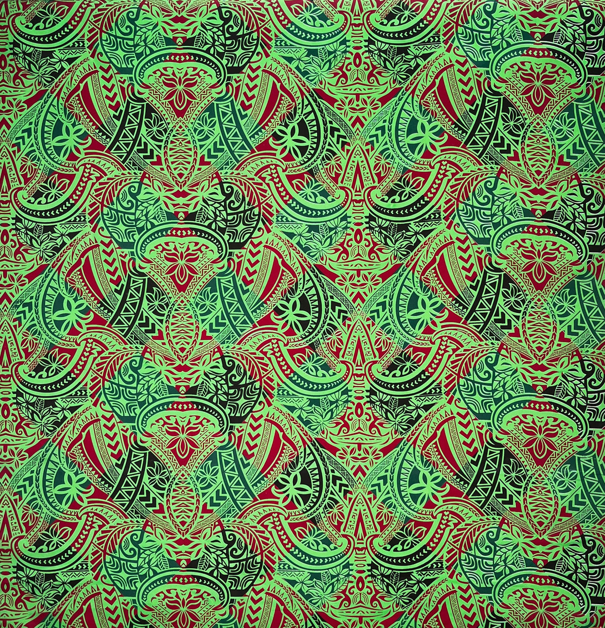 Traditional Polynesian Tattoo All Over Design Polyester Fabric - Red/Black/Yellow, 45" Width (1 Yard)