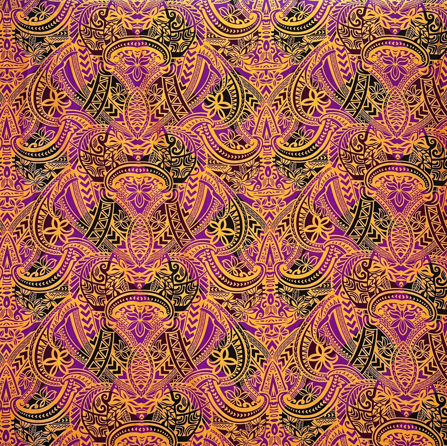 Traditional Polynesian Tattoo All Over Design Polyester Fabric - Red/Black/Yellow, 45" Width (1 Yard)