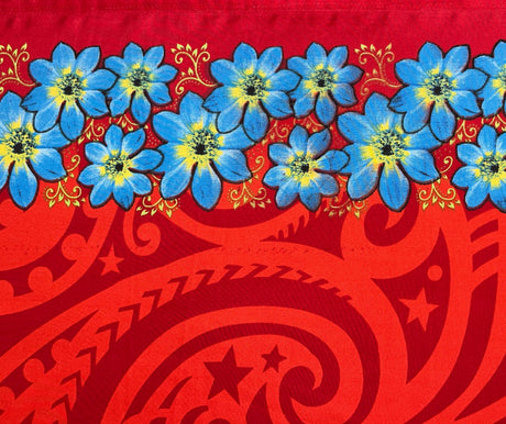 Polyester Fabric Traditional Polynesian Tattoo Daisy Double Border