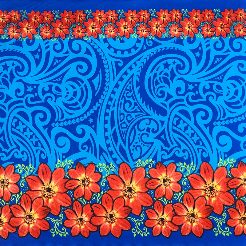 Traditional Polynesian Tattoo Daisy Double Border 100 Percent Polyester Fabric - Polynesian Tattoo Daisy Double Border, 44/45" Width (1 Yard)