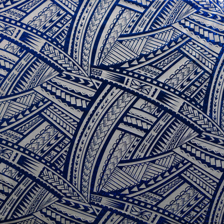 Traditional Polynesian Tattoo Design Polyester Foil Fabric - Royal/White, Beige/Red, Black/Silver, Red/Gold, White/Charcoal, 36" X 60" (1 Yard)