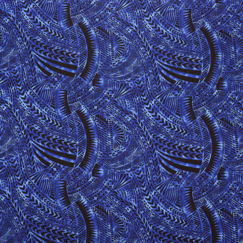 Traditional Polynesian Tattoo Design Rayon Poplin Fabric - Tribal Print, 36" X 45" (1 Yard)