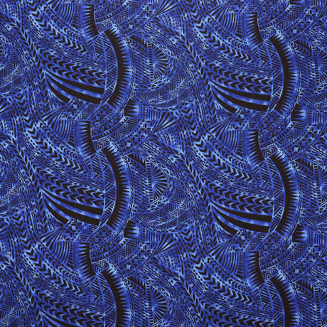 Traditional Polynesian Tattoo Design Rayon Poplin Fabric - Tribal Print, 36" X 45" (1 Yard)