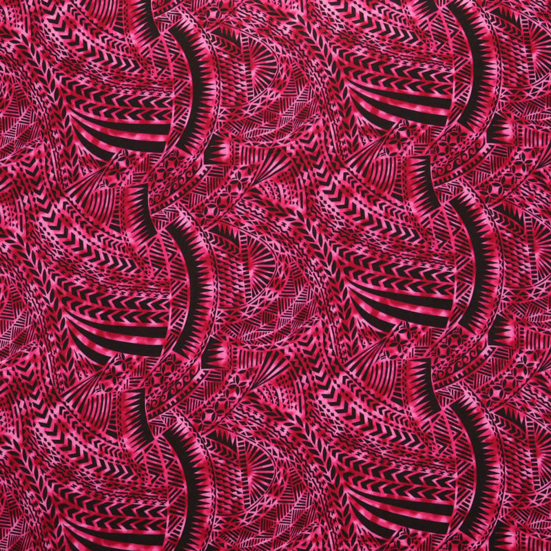 Traditional Polynesian Tattoo Design Rayon Poplin Fabric - Tribal Print, 36" X 45" (1 Yard)