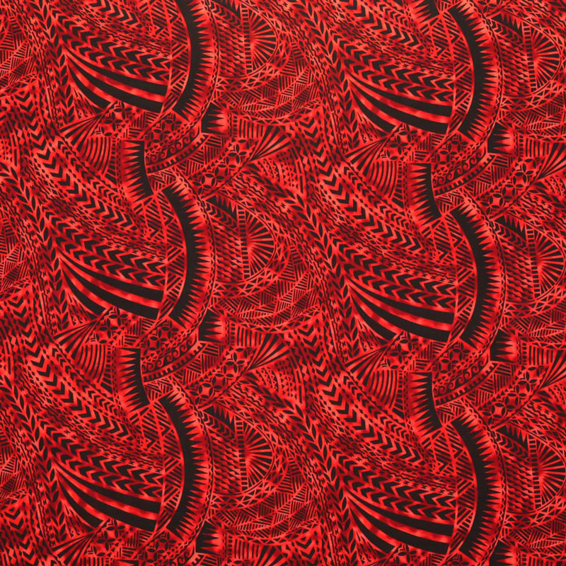 Traditional Polynesian Tattoo Design Rayon Poplin Fabric - Tribal Print, 36" X 45" (1 Yard)