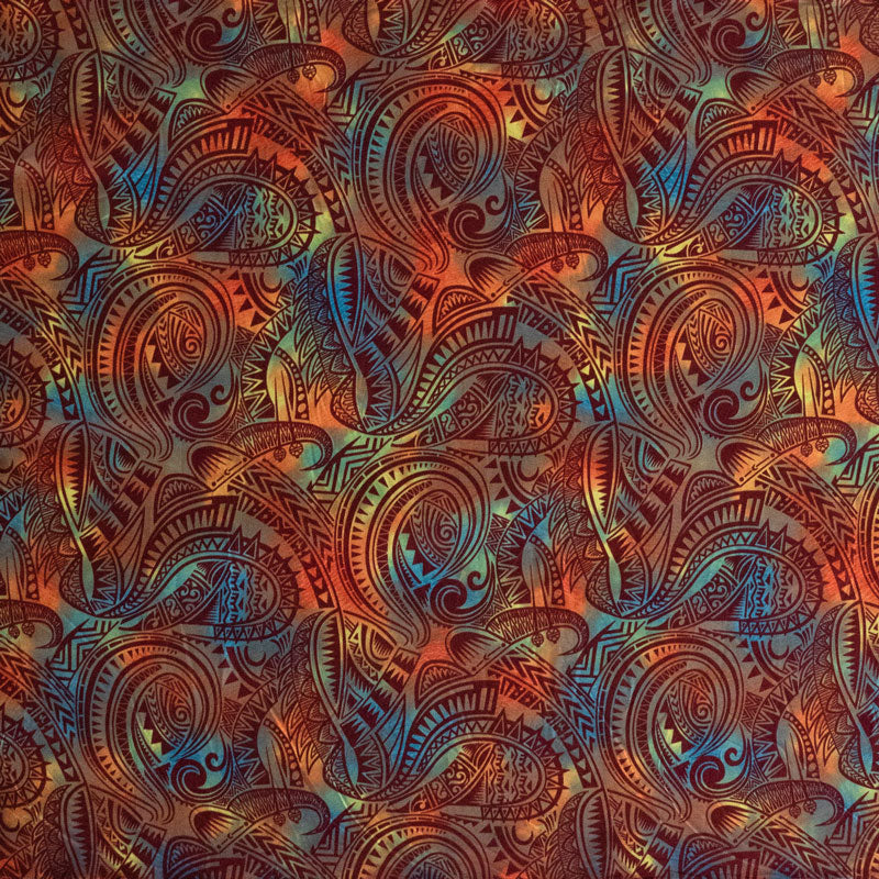 Polyester Fabric Traditional Polynesian Tattoo Watercolor Print