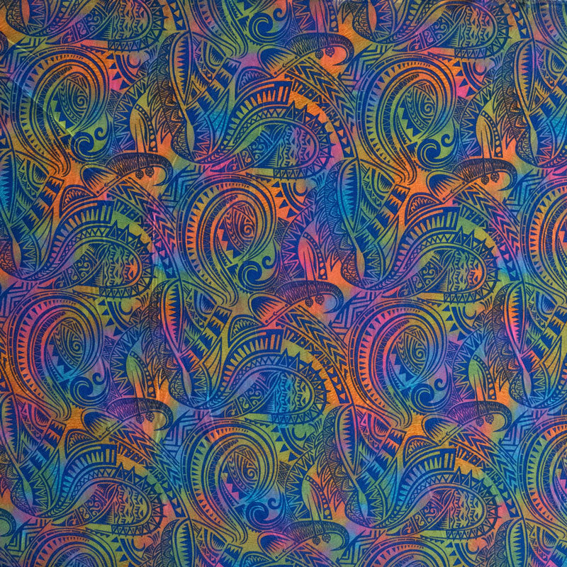 Polyester Fabric Traditional Polynesian Tattoo Watercolor Print