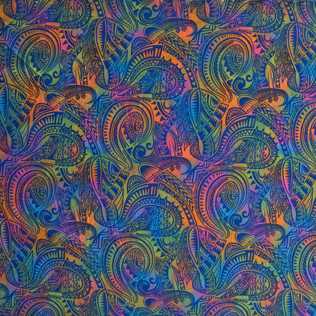 Polyester Fabric Traditional Polynesian Tattoo Watercolor Print