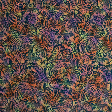 Polyester Fabric Traditional Polynesian Tattoo Watercolor Print