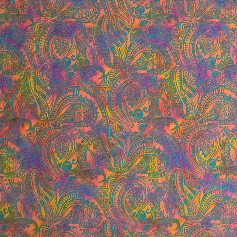 Polyester Fabric Traditional Polynesian Tattoo Watercolor Print