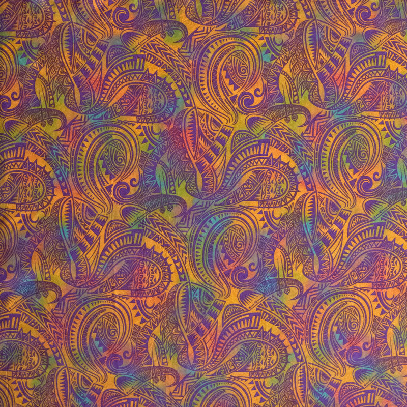 Polyester Fabric Traditional Polynesian Tattoo Watercolor Print