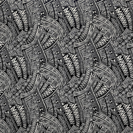 Traditional Polynesian Tattoo Cotton Light Barkcloth Fabric - Multi Color Polynesian Tribal Tattoo Print, 45" Width (1 Yard)