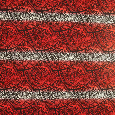 Traditional Polynesian Tattoo Gradient Design Cotton-Poplin Fabric - Charcoal, Red, Yellow, Blue, Purple, 36" X 45" (1 Yard)