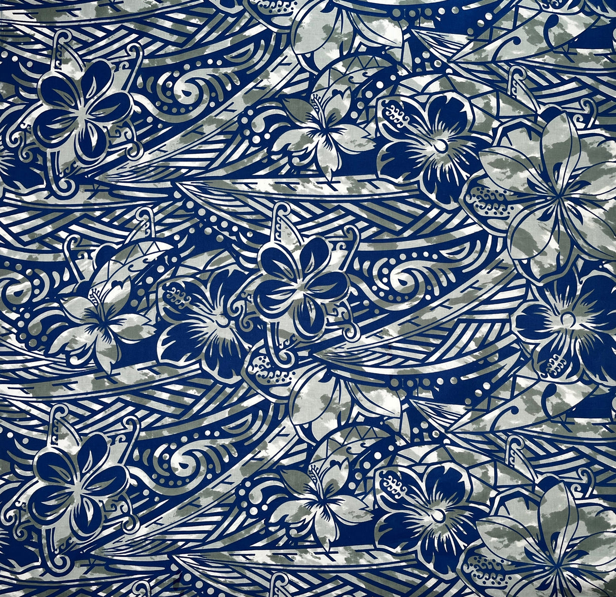 Traditional Polynesian Tattoo Hibiscus Plumeria Swirls Design Cotton Fabric - Orange/ Blue, Blue/ Grey, Red/ White, Blue/ Red, Green/ Navy, 36" X 45" (1 Yard)