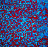 Traditional Polynesian Tattoo Hibiscus Plumeria Swirls Design Cotton Fabric - Orange/ Blue, Blue/ Grey, Red/ White, Blue/ Red, Green/ Navy, 36" X 45" (1 Yard)