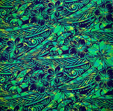 Traditional Polynesian Tattoo Hibiscus Plumeria Swirls Design Cotton Fabric - Orange/ Blue, Blue/ Grey, Red/ White, Blue/ Red, Green/ Navy, 36" X 45" (1 Yard)