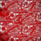 Traditional Polynesian Tattoo Hibiscus Plumeria Swirls Design Cotton Fabric - Blue/ Red, Blue/ Grey, Red/ White, Orange/ Blue, Green/ Navy, 36" X 45" (1 Yard)
