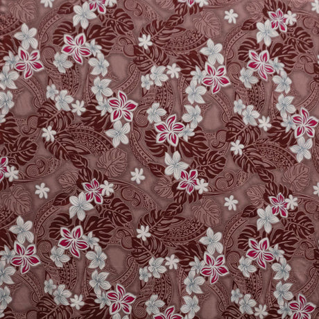 Traditional Polynesian Tattoo Plumeria Tiare Design Peachskin Fabric - Teal, 45" Width (1 Yard)