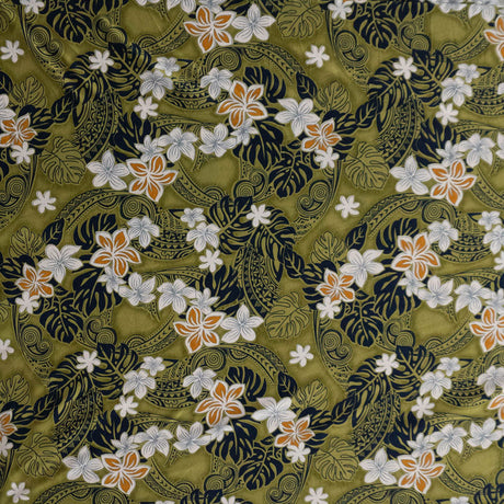 Peachskin Fabric Traditional Polynesian Tattoo Plumeria Tiare Design