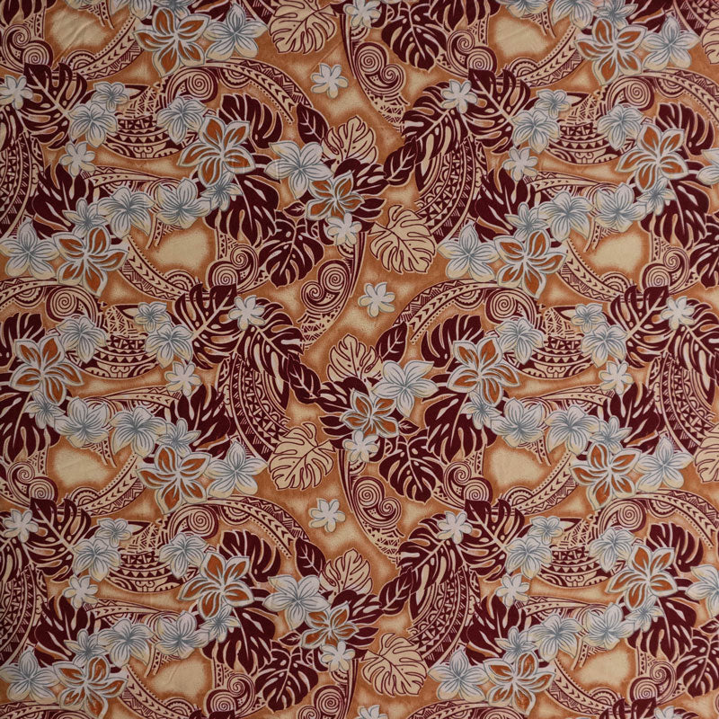 Peachskin Fabric Traditional Polynesian Tattoo Plumeria Tiare Design