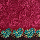 Traditional Polynesian Tattoo Rose Polka Dot Border Peachskin Fabric - Red, Lime Green, Royal, Fuchsia, Teal, 45" Width (1 Yard)