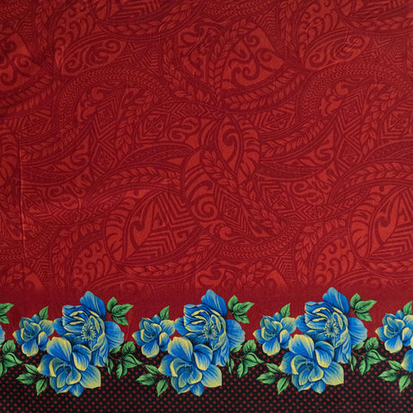 Peachskin Fabric Traditional Polynesian Tattoo Rose Polka Dot Border
