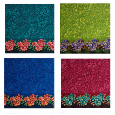 Peachskin Fabric Traditional Polynesian Tattoo Rose Polka Dot Border