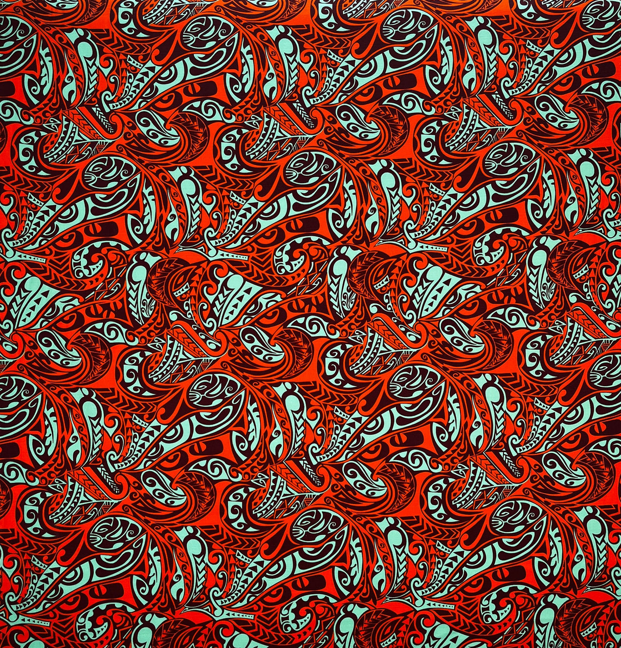 Traditional Polynesian Tattoo Swirl All Over Design Cotton Fabric - Mint/Orange, Yellow/Red, Blue/Green, 45" Width (1 Yard)