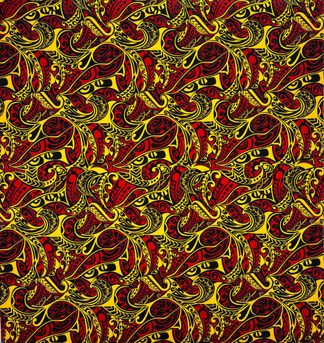 Cotton Barkcloth Polynesian Tattoo Swirl Fabric