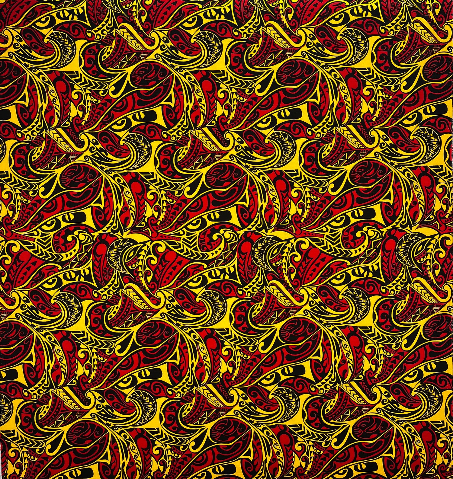 Traditional Polynesian Tattoo Swirl All Over Design 100 Percent Cotton Barkcloth Fabric - Light Barkcloth, All Over Design, 45" Width (1 Yard)