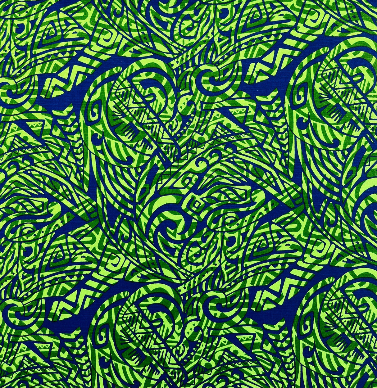 Traditional Polynesian Tattoo Swirl Design Cotton Light Barkcloth Fabric - Jet Black Tribal Swirl, 36" X 45" (1 Yard)